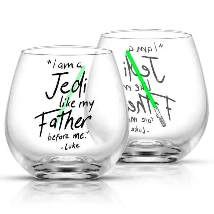 Star Wars New Hope Luke Skywalker Green Lightsaber 15 oz. Stemless Drinking Glass (Set of 2)