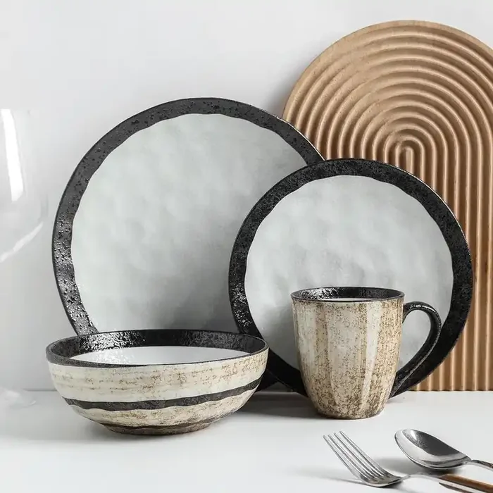 Stone Lain Lucy 32-Piece Dinnerware Set Porcelain, Service For 8, Beige