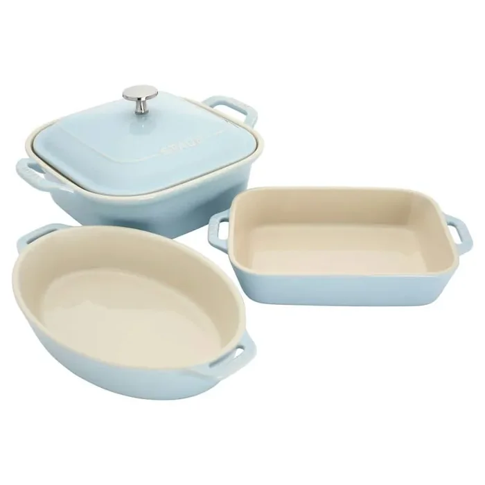 Stoneware 4-Piece Mixed Baking Dish Set-Light Blue