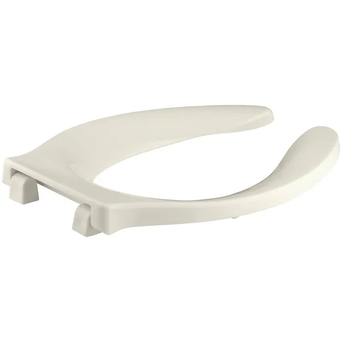 Stronghold Elongated Toilet Seat with Self-sustaining Check Hinge in Biscuit