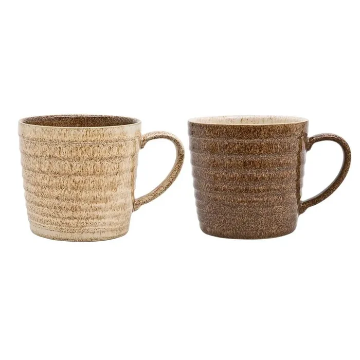 Studio Craft 13.5 oz. Brown Stoneware Ridged Mug (Set of 2)