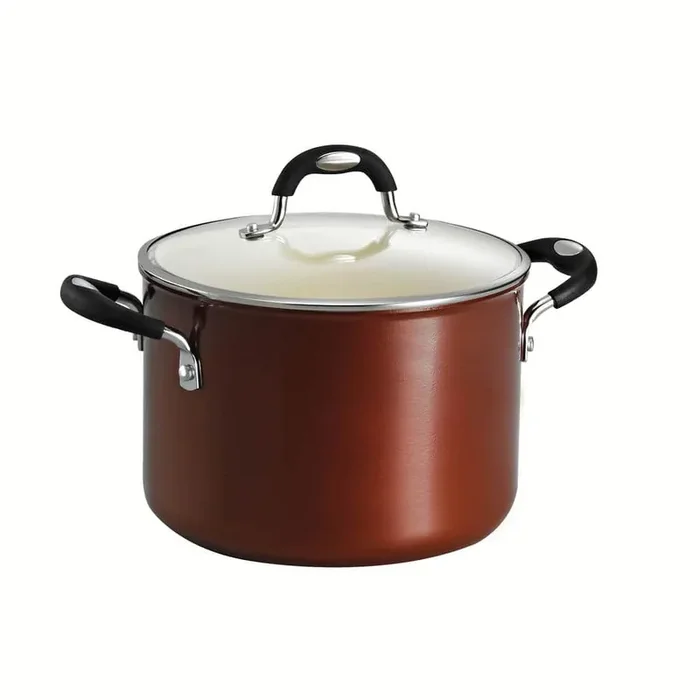 Style Ceramica 6 qt. Aluminum Ceramic Nonstick Stock Pot in Copper with Glass Lid