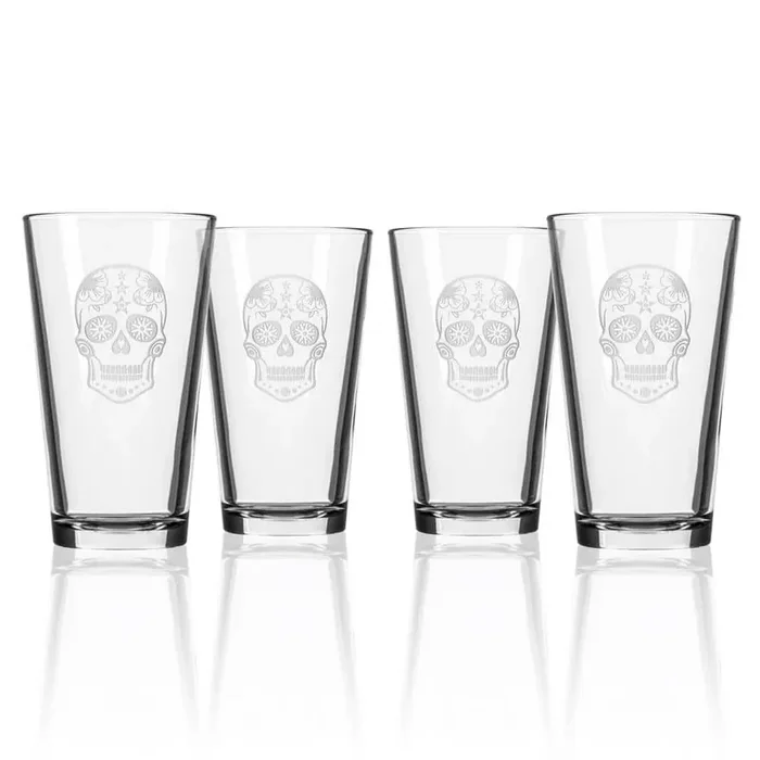 Sugar Skull 16 oz. Beer Pint Glasses – Set of 4