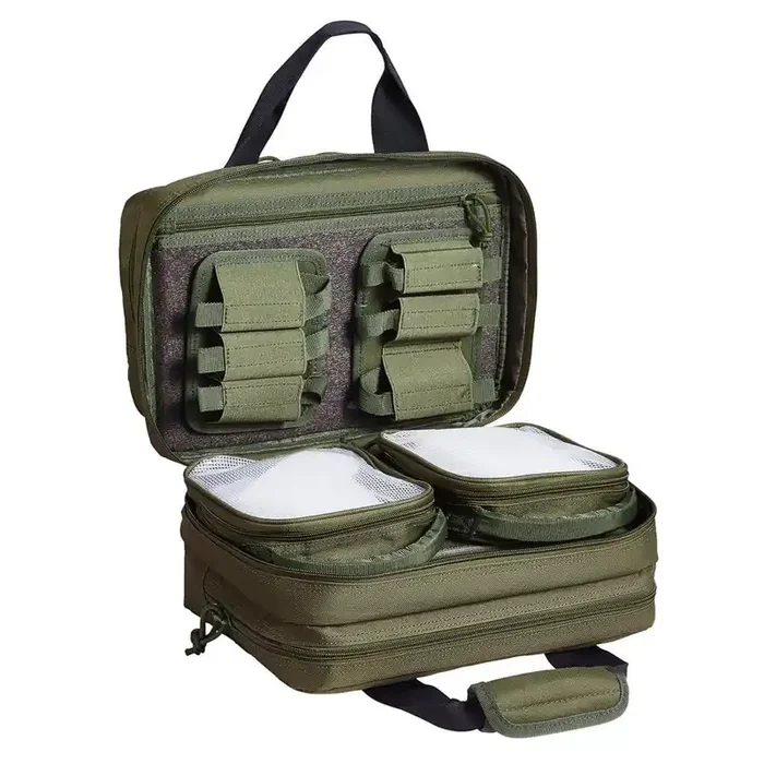Tactical Backpack, Range Bag 13 in. Green Backpack for 2-Pistols, Tactical Gun Bag with 2-Built-in Removable Pistol Bags