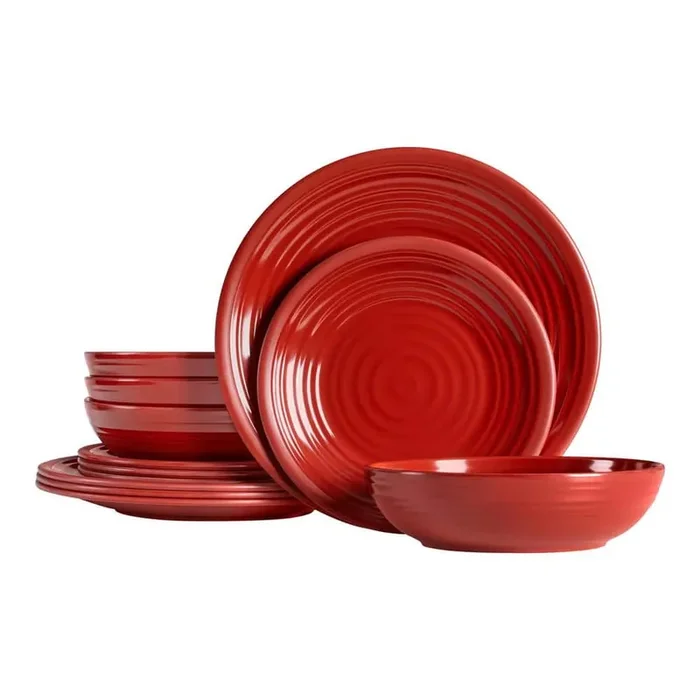 Taryn Melamine Dinnerware Set in Ribbed Chili Red (Service for 4)
