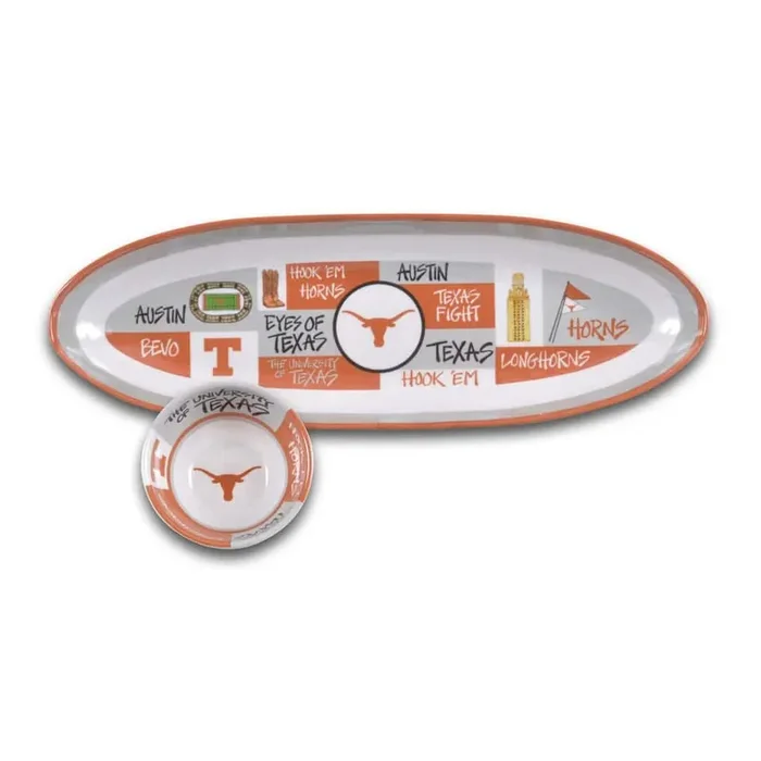 Texas 20 in. Assorted Colors Melamine Oval Chip and Dip Server (Set of 2)