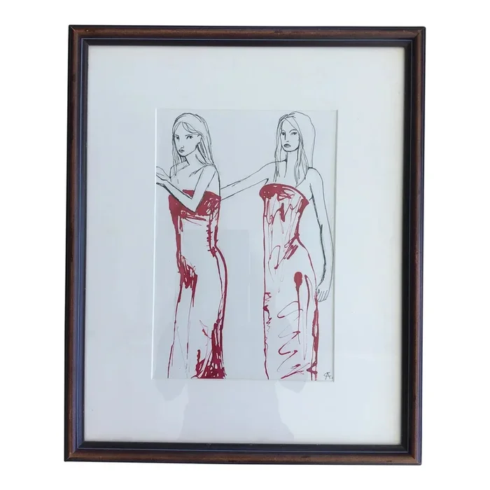 “The Models” Framed Ink on Paper Drawing by Cassandra Auker