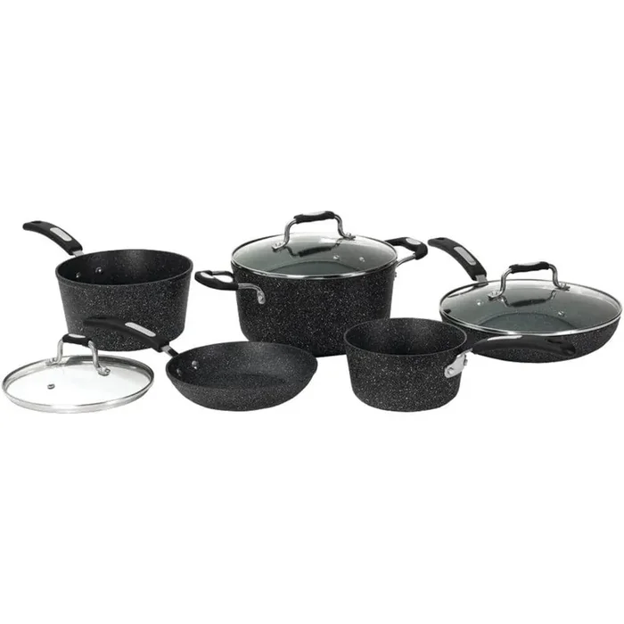 The Rock Bakelite 8-Piece Aluminum Nonstick Cookware Set in Black Speckle