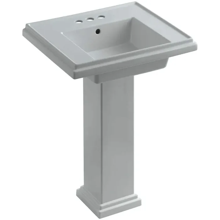 Tresham Ceramic Pedestal Combo Bathroom Sink with 4 in. Centers in Ice Grey with Overflow Drain