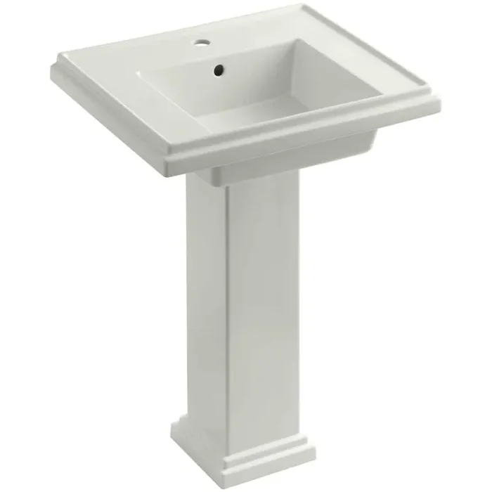 Tresham Ceramic Pedestal Combo Bathroom Sink with Single-Hole Faucet Drilling in Dune with Overflow Drain