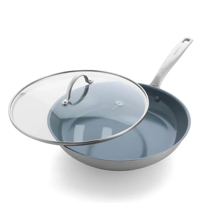 Treviso 12 in. Stainless Steel Healthy Ceramic Nonstick Frying Pan Skillet with Lid
