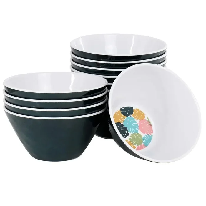 Tropical Sway 12 Piece 6 Inch Melamine Bowl Set in Leaf Decal Teal
