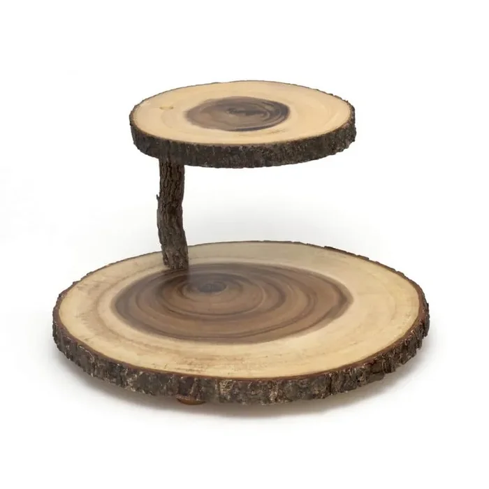 Two Tier Acacia Cheese Server with Bark Post