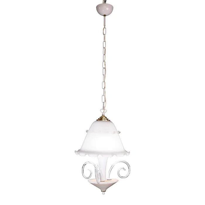 “Umbrella” Murano Vintage White Chandelier in Murano Glass, 1980s