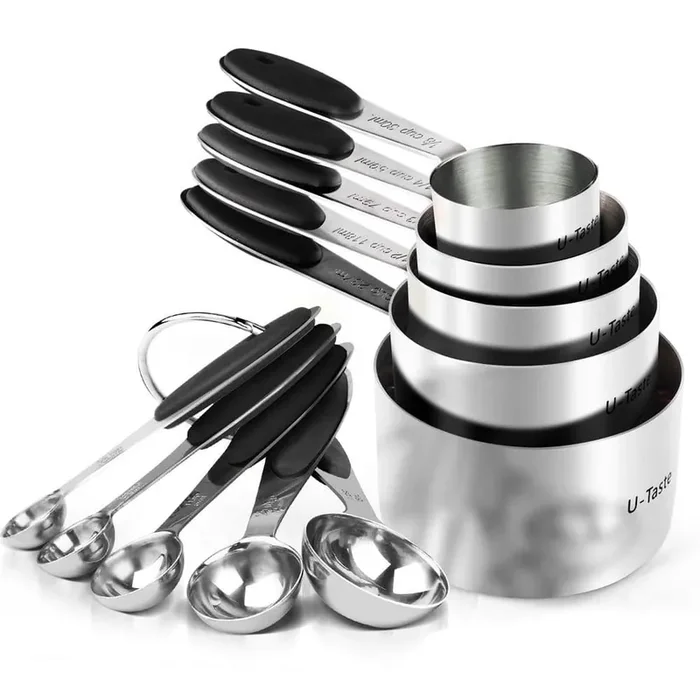 Upgraded 10-Piece Stainless Steel Black Measuring Cup Set with Dishwasher Safe