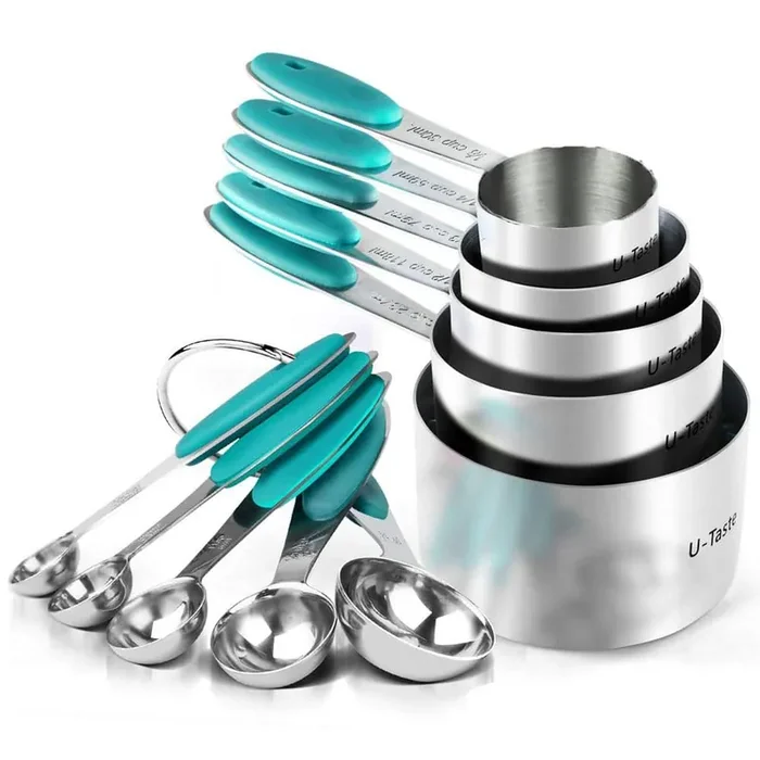 Upgraded 10-Piece Stainless Steel Teal Measuring Cup Set with Dishwasher Safe