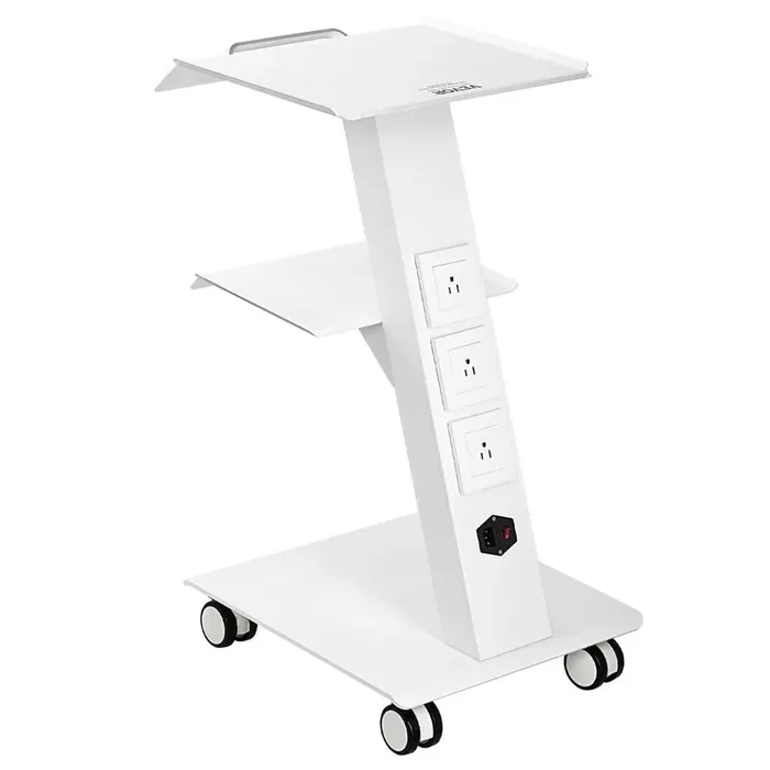 Utility Cart,Lab Trolley, Rolling Lab Cart with Built-in Socket, 3-Layer Tray Cart Kitchen Cart, Silver
