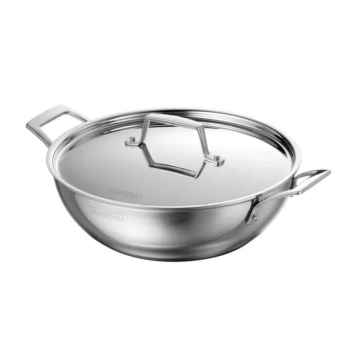 Utsava 4 qt. Tri-Ply Clad Stainless Steel Kadai Pan with Lid, 10 in. – Induction and Gas Compatible
