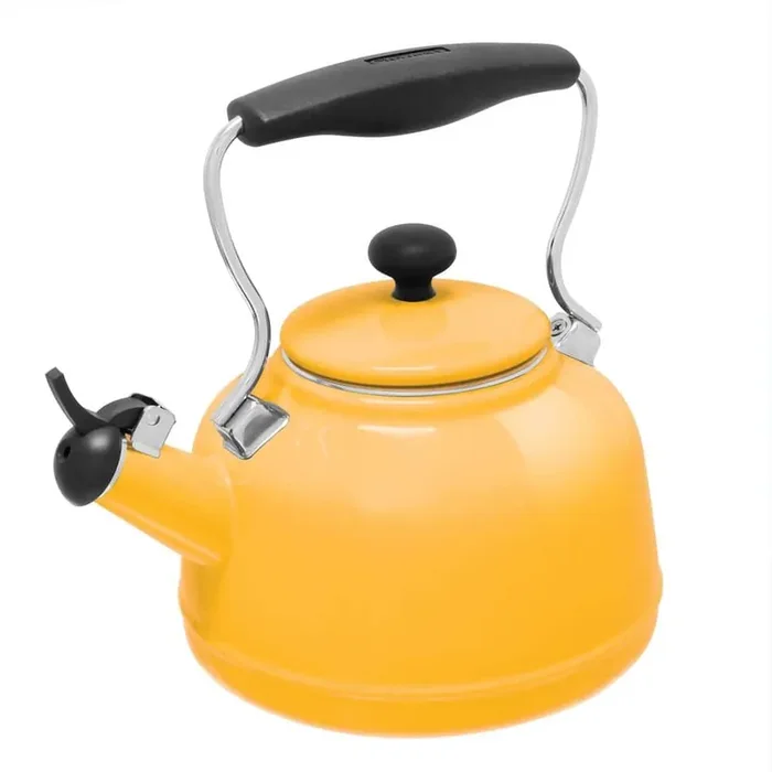 Vintage 6.8-Cup Marigold Enamel-On-Steel StoveTop Tea Kettle with Single-tone Whistle
