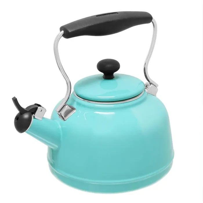 Vintage 6.8-cups Enamel-On-Steel Aqua Tea Kettle