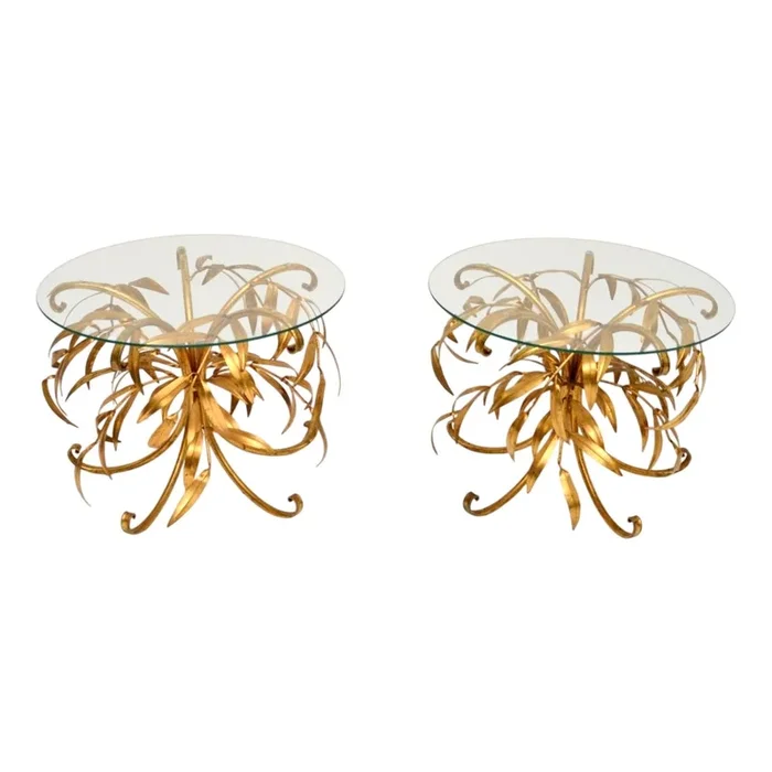 Vintage Gilt Metal Side Tables by Hans Kogl, 1960, Set of 2