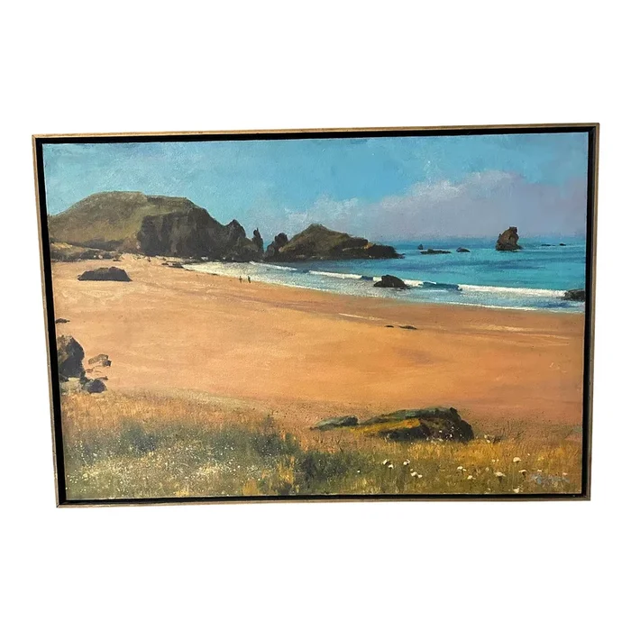 Vintage Large 37”x 25” Signed 1994 Plein Air Beach Landscape / Seascape, Oil on Canvas