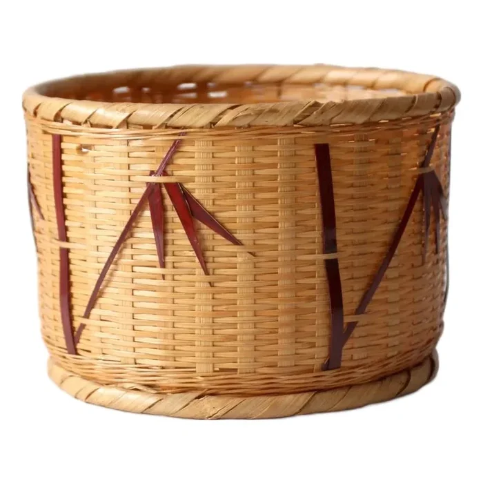 Vintage Woven Basket With Bamboo Motif