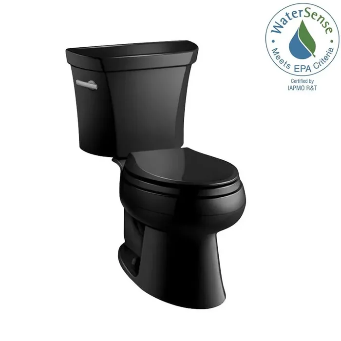 Wellworth 12 in. Rough In 2-Piece 1 GPF Single Flush Elongated Toilet in Black Black Seat Not Included
