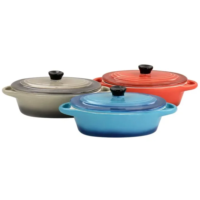 Wexford 3-Piece 6.7 oz Stoneware Mini Oval Casserole Set in Assorted Colors