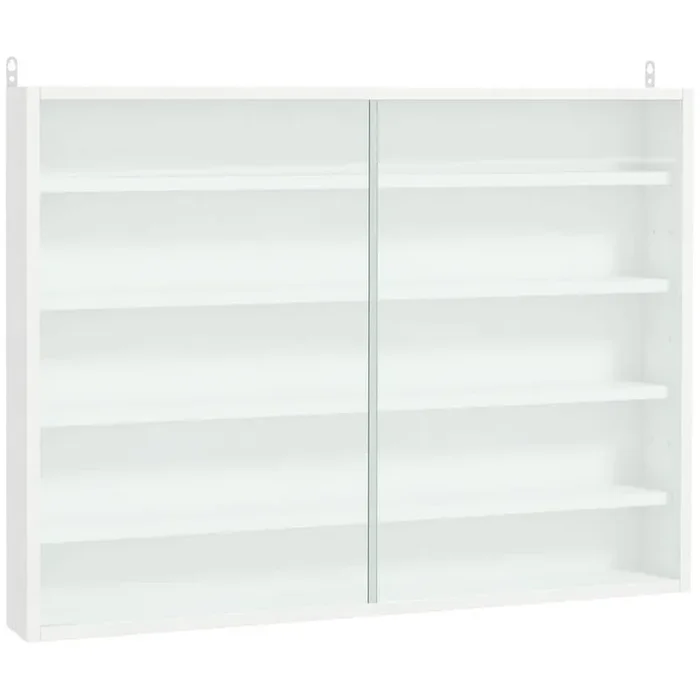 White 5-Tier Display Cabinet, Glass Display Case with 2-Doors, and Adjustable Shelves, Wall-Mounted