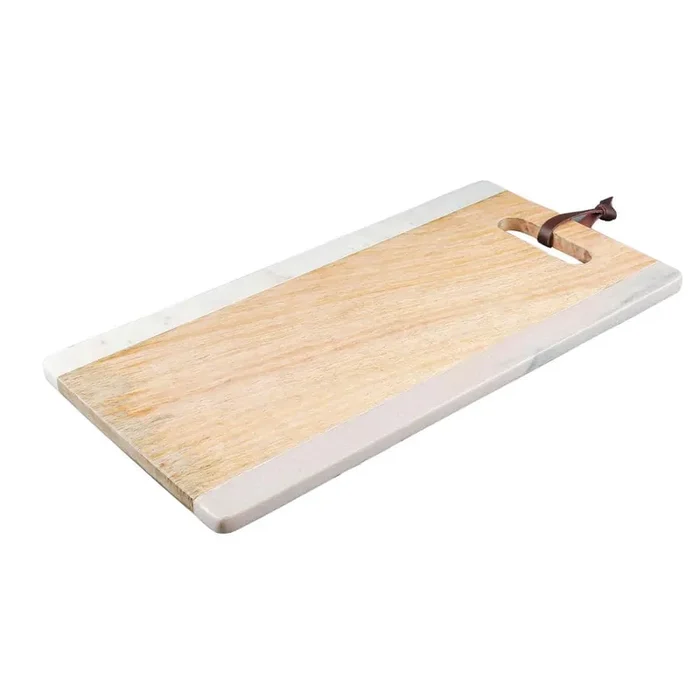 White and Pink Marble with Mango Wood Serving Board with Leather Strap