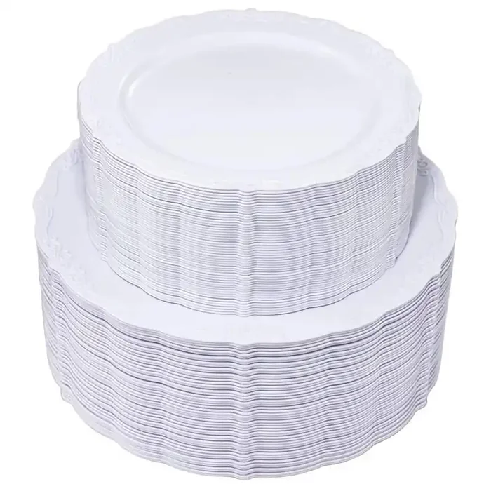 White Disposable Plastic Plates (100-Pieces) – 50-Dinner and 50-Dessert Plates