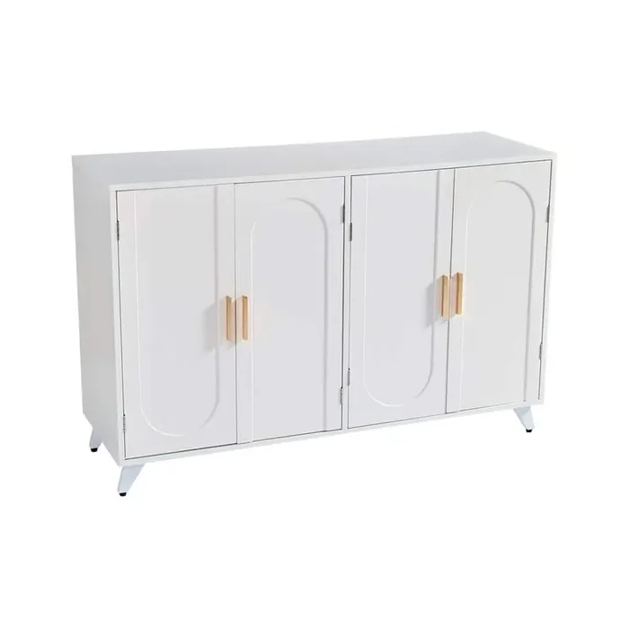 White Kitchen Storage Cabinet, Modern Buffet Sideboard with 4 Doors and Adjustable Shelves for Dining Room, Living Room