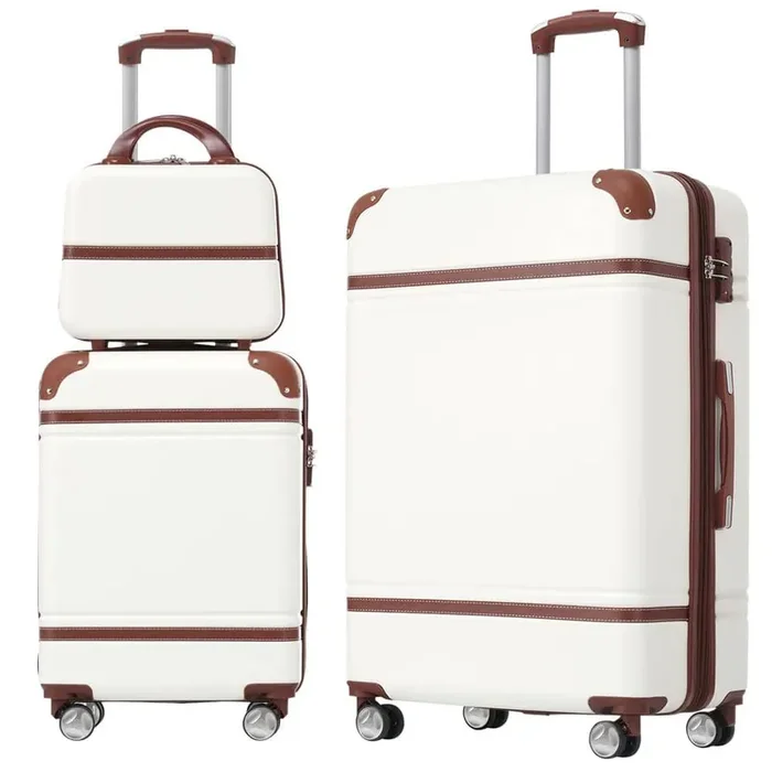 White Lightweight 3-Piece Expandable ABS Hardshell Spinner 20″ + 28″ Luggage Set with Cosmetic Case, 3-digital TSA Lock
