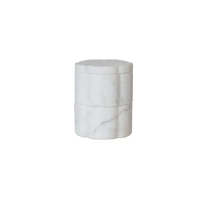 White Marble Scalloped Stackable Pinch Pots Condiment Servers with Lid (Set of 2)