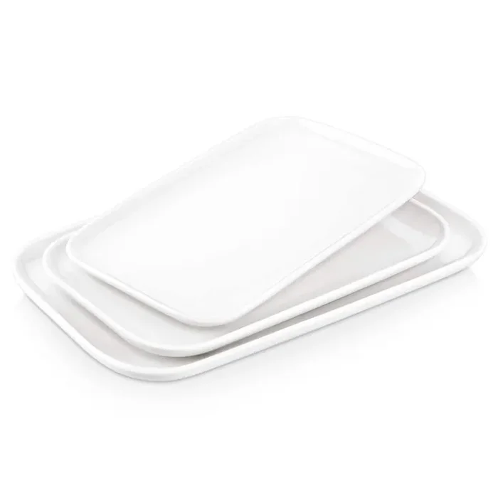 White Serving Platter and Tray Set Stoneware Serving Plates Set of 3 Rectangular Serving Dish for Desserts Side Dishes