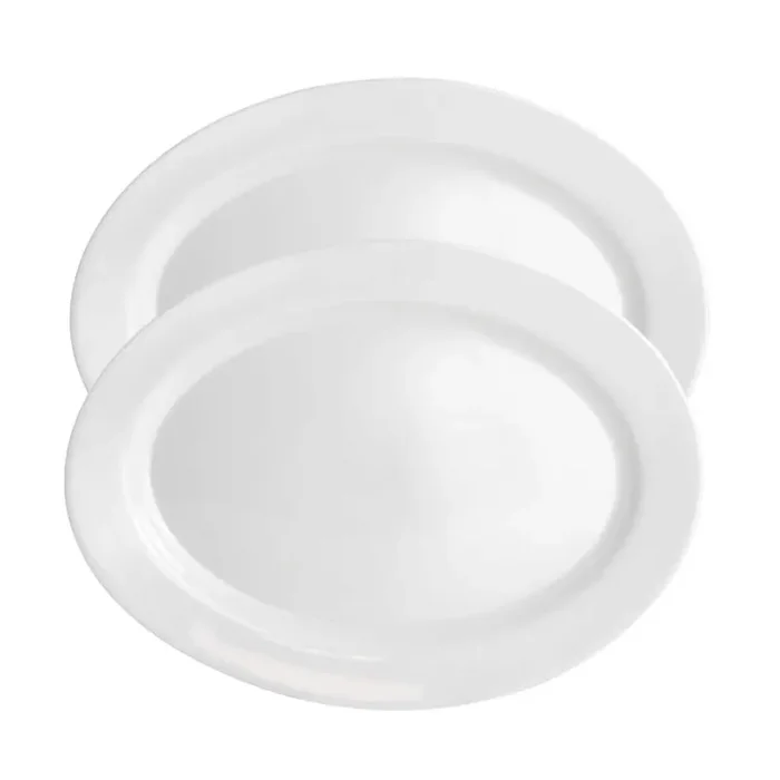 White Shadow 14 in. White Tempered Opal Glass Oval Serving Platter (Set of 2)