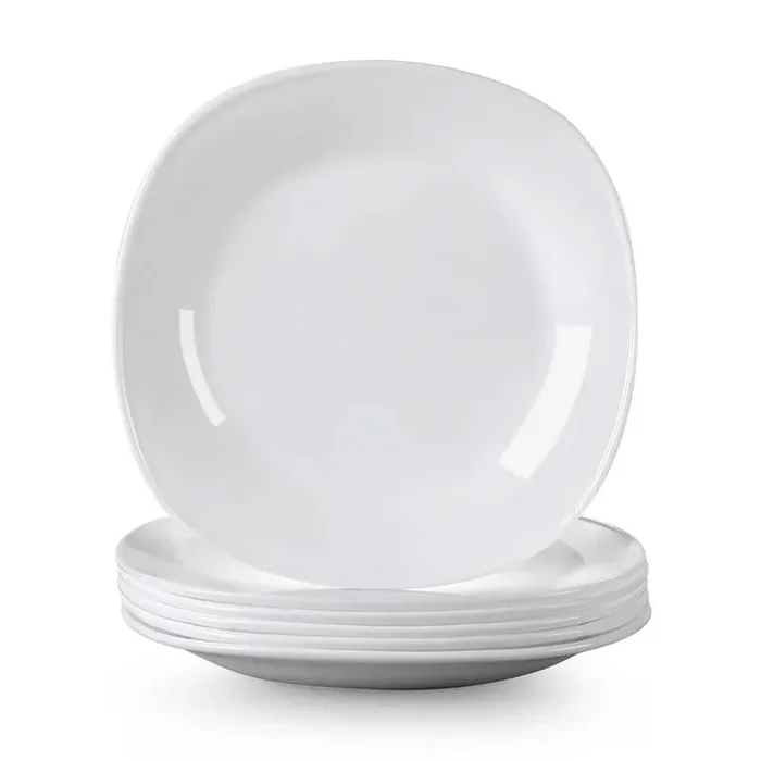 White Shatterproof Opal Glass Dinner Plate (Set of 6) Kitchen Plates Serving Plate Set