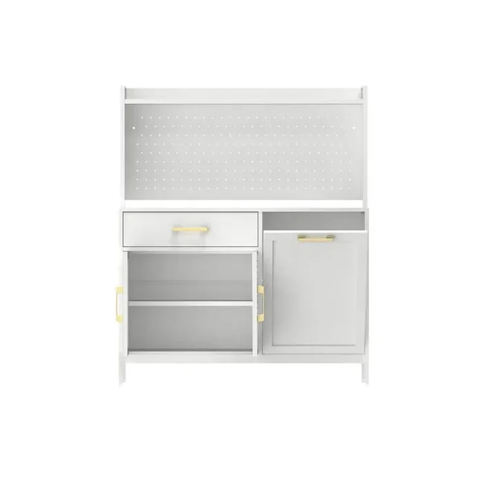 White Steel 43.31 in. Kitchen Island with Doors Microwave Stand with Drawer and Adjustable Shelf for Living Room,Kitchen