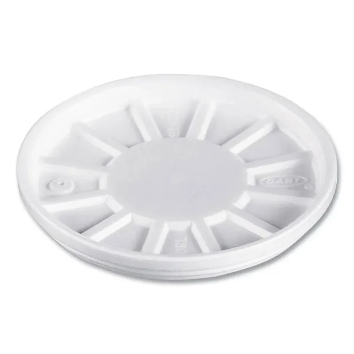 White Vented Disposable Foam Cup Lids, Fits 6 oz. to 32 oz. Cups, 50 Pack, 10 Packs / Carton
