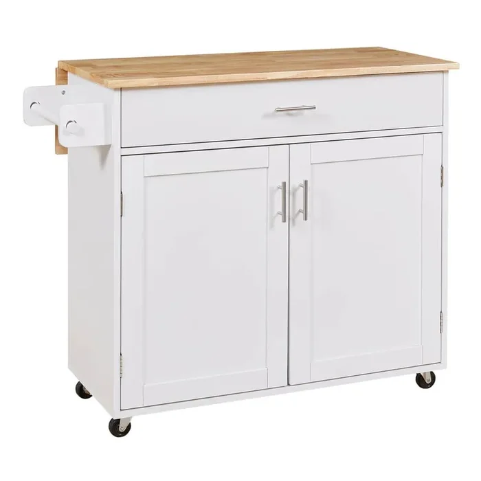 White Wood 39 in. Kitchen Island with Divider and Internal Storage Rack, Adjustable Shelf Tower Rack
