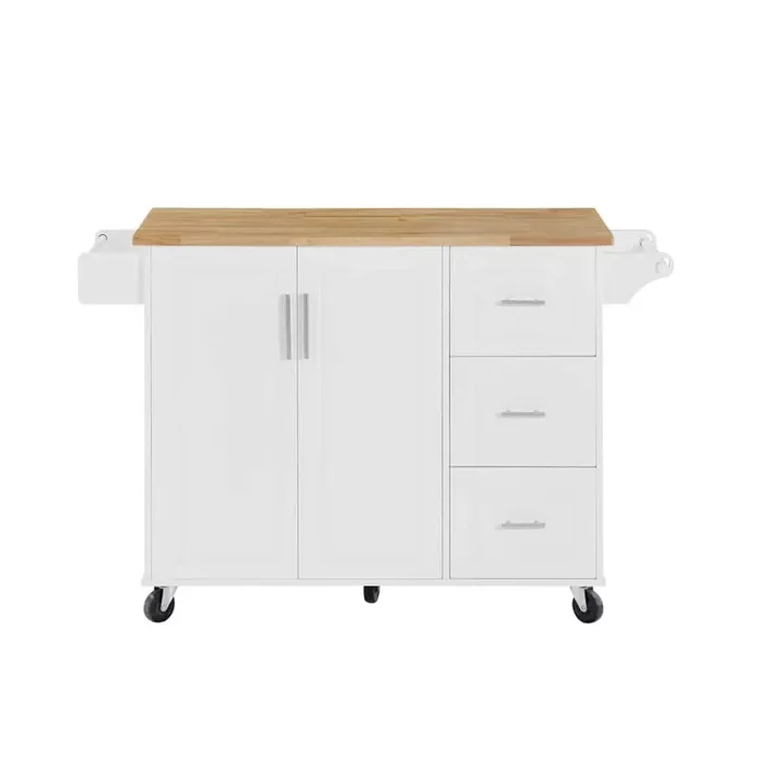 White Wood 43 in. Kitchen Island with Storage Cabinet and Tower Rack for Kitchen