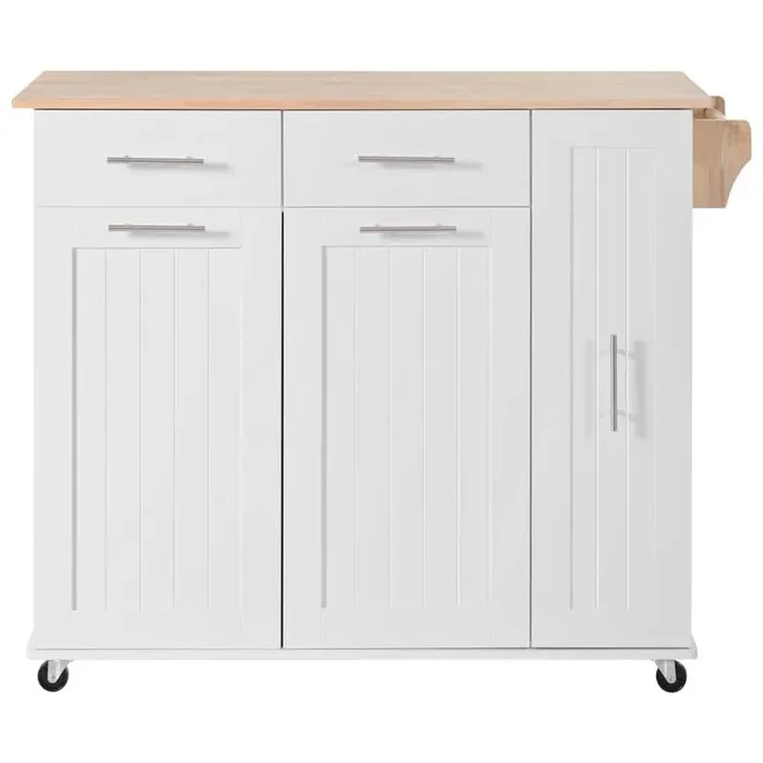 White Wood 46 in. Kitchen Island with 3 Tier Pull Out Cabinet Organizer, Internal Storage Rack, Towel Rack, 2 Drawers