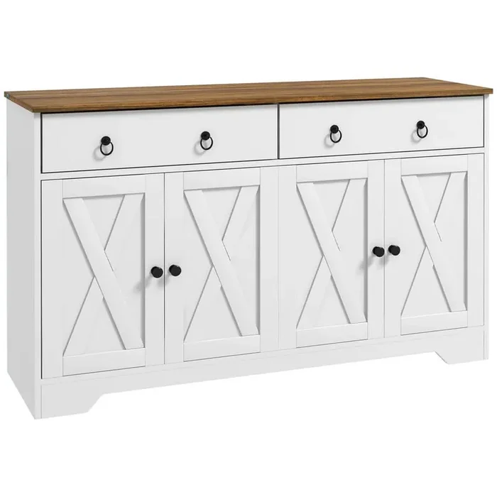 White Wood 47.75 in. Kitchen Island with 2 Drawers, 2 Storage Cabinets, 4 Barn-Style Doors and Adjustable Shelves