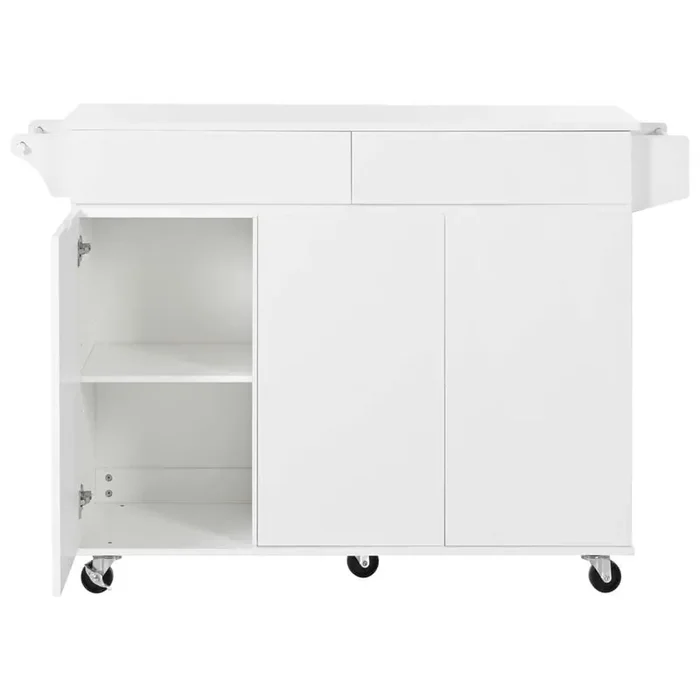 White Wood 53.2 in. Kitchen Island with Spice Rack, Towel Rack and 2 Drawers