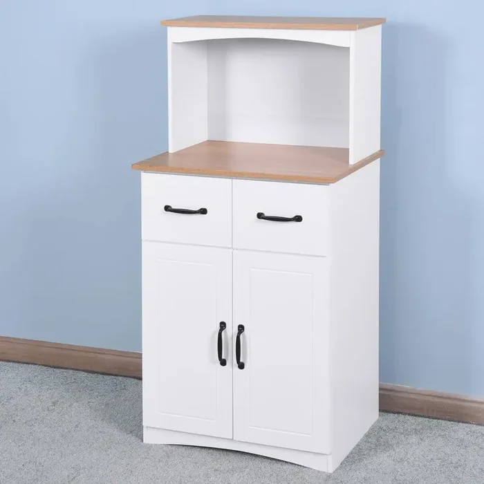 White Wooden Kitchen Cabinet Pantry Storage Microwave Cabinet with Storage Drawer