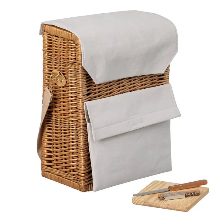 Wine and Cheese Picnic Basket Wicker Tote Bag for Outdoor Parties, Camping, Travel and Celebrations, Brown