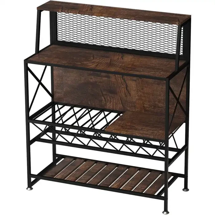 Wine Rack Home Bar Table Hold 12 Bottles of Wine Industrial Liquor Storage Cabinets MDF Bakers Rack Freestanding, Brown