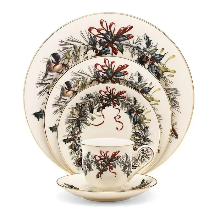 Winter Greetings 5-Piece Seasonal Ivory Bone China Dinnerware Set (Service for 1)