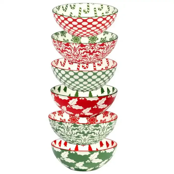 Winter Medley 29 fl. oz. Assorted Colors Porcelain All Purpose Bowl (Set of 6)